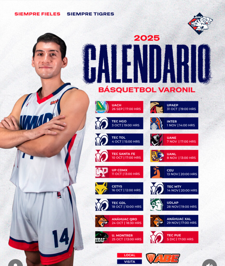 Calendario de los juegos 2025 de los Tigres Blancos UMAD en la Liga ABE.