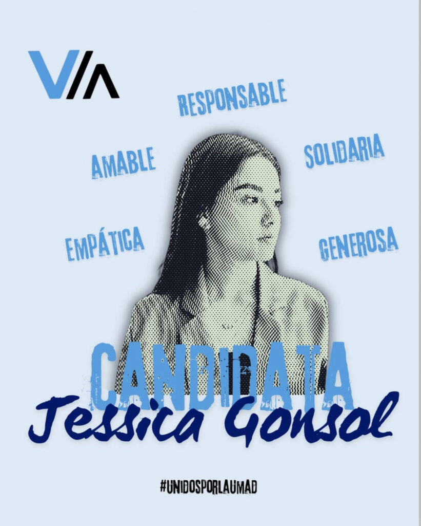 Poster de Jessica González con valores del Partido VIA en la simulación electoral UMAD.
