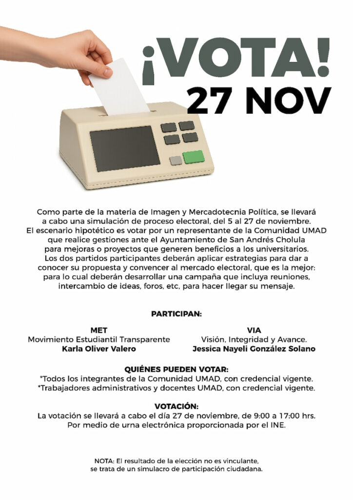 Cabina del INE instalada en la UMAD para el simulacro electoral universitario.